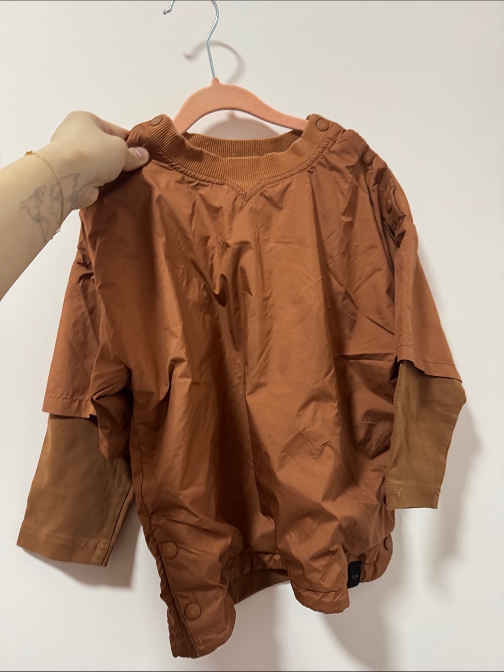 Omamimini Rust Brown Layered-Look Kids Hoodie